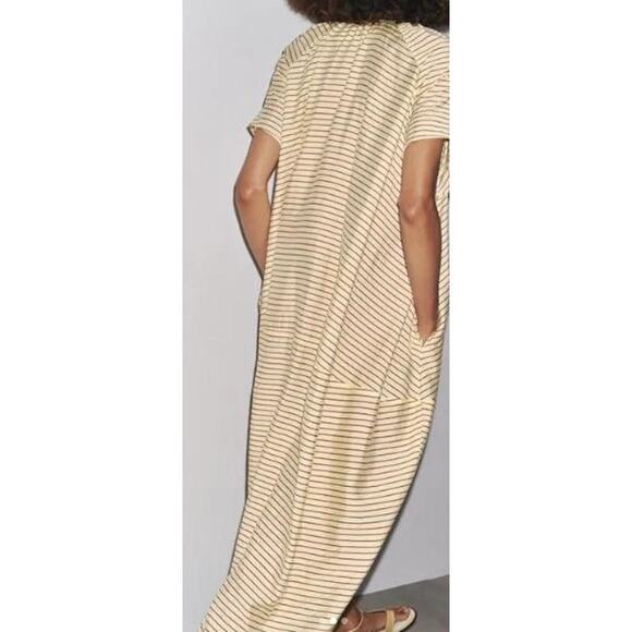 Zara ZW Collection Kaftan Tunic Maxi Dress in Butter Yellow Stripe NWT Sz. S - Picture 4 of 9